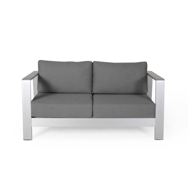 Gdf Studio Laraine Outdoor Aluminum Club Chair And Coffee Table Set With Cushions