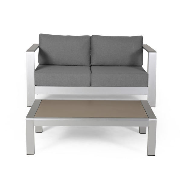 gdf studio Laraine Outdoor Aluminum Club Chair and Coffee Table Set with Cushions
