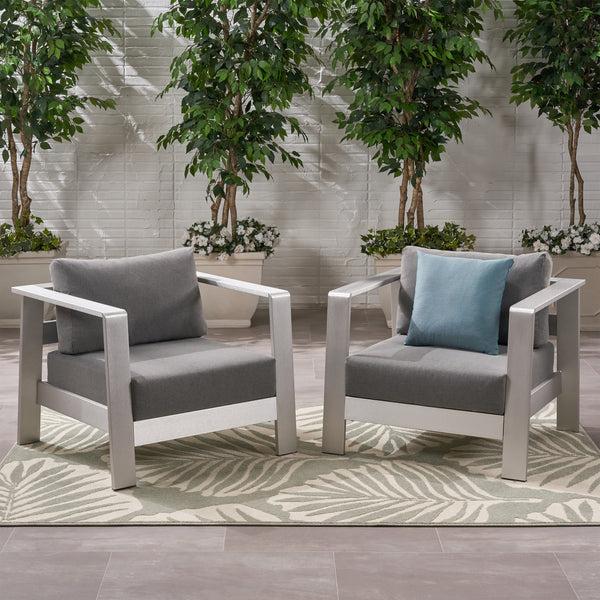 Gdf Studio Laraine Outdoor Aluminum Club Chairs With Cushions (Set Of 2)