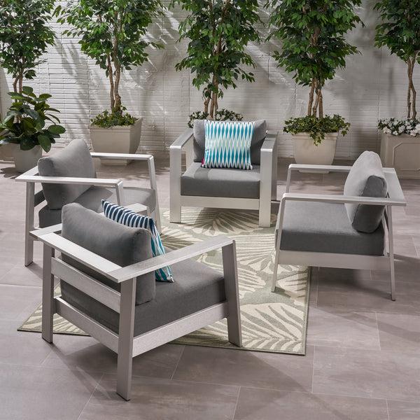 Gdf Studio Laraine Outdoor Aluminum Club Chairs With Cushions (Set Of 4)