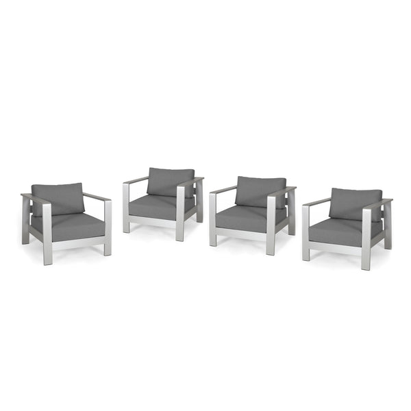 gdf studio Laraine Outdoor Aluminum Club Chairs with Cushions (Set of 4)