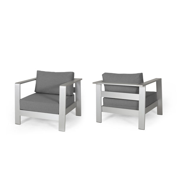 gdf studio Laraine Outdoor Aluminum Club Chairs with Cushions (Set of 2)
