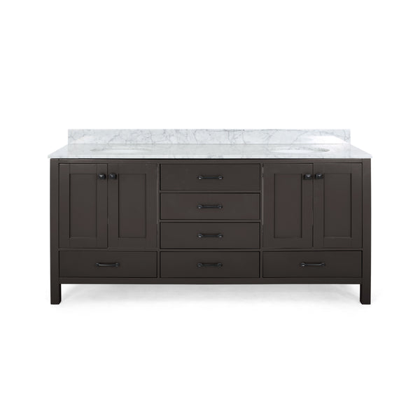 Gdf Studio Laranne Contemporary 60" Wood Double Sink Bathroom Vanity With Marble Counter Top With Carrara White Marble
