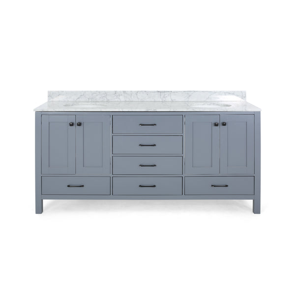 gdf studio Laranne Contemporary 60" Wood Double Sink Bathroom Vanity with Marble Counter Top with Carrara White Marble