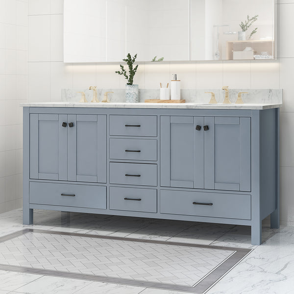 Gdf Studio Laranne Contemporary 72" Wood Double Sink Bathroom Vanity With Marble Counter Top With Carrara White Marble