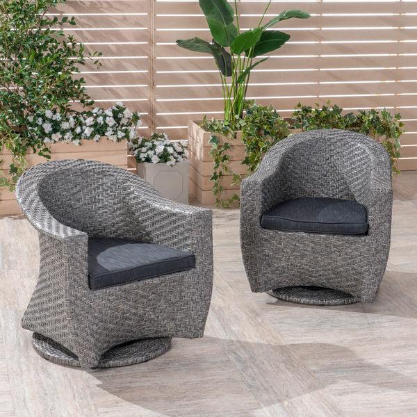 Gdf Studio Larchmont Patio Swivel Chairs Wicker With Outdoor Cushions Mixed Black And Dark Gray