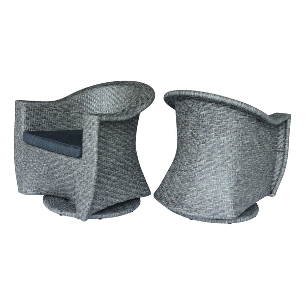 gdf studio Larchmont Patio Swivel Chairs Wicker with Outdoor Cushions Mixed Black and Dark Gray
