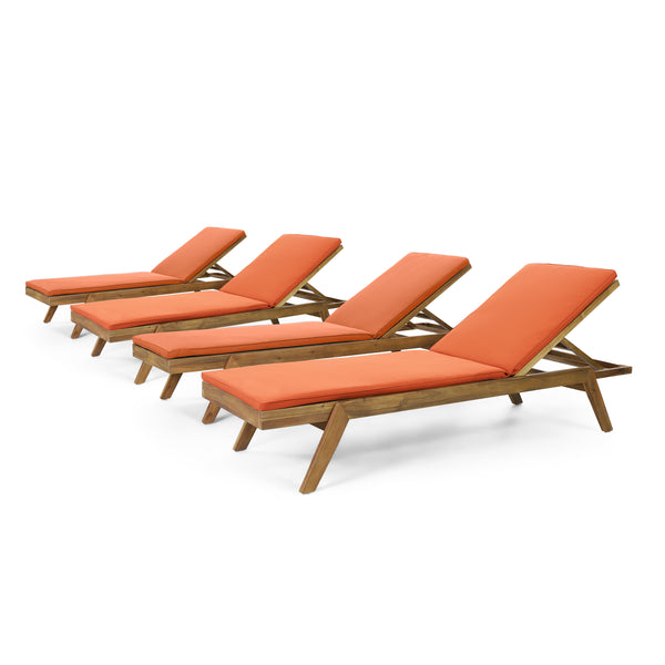 Gdf Studio Larimore Outdoor Acacia Wood Chaise Lounge With Water Resistant Cushions Set Of 4