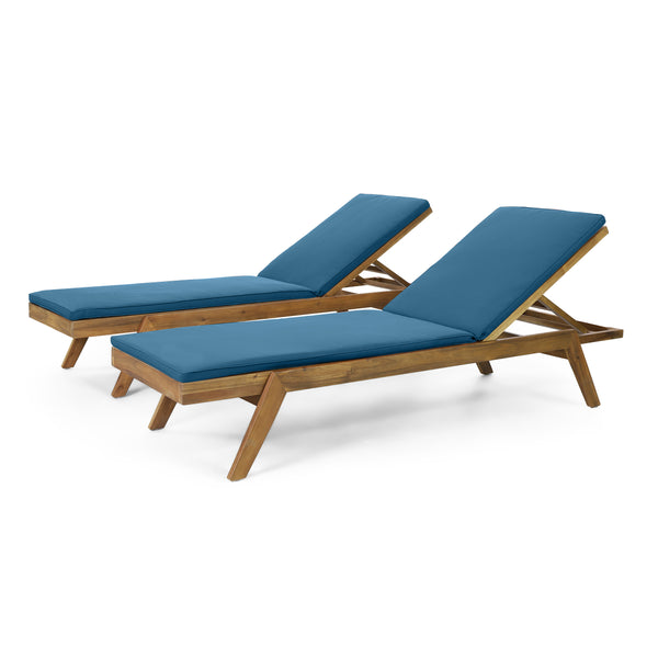Gdf Studio Larimore Outdoor Acacia Wood Chaise Lounge With Water Resistant Cushions Set Of 2