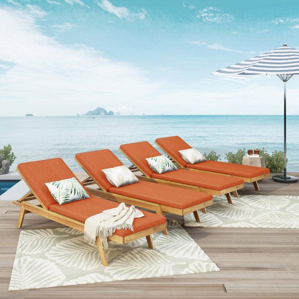 gdf studio Larimore Outdoor Acacia Wood Chaise Lounge with Water Resistant Cushions Set of 4