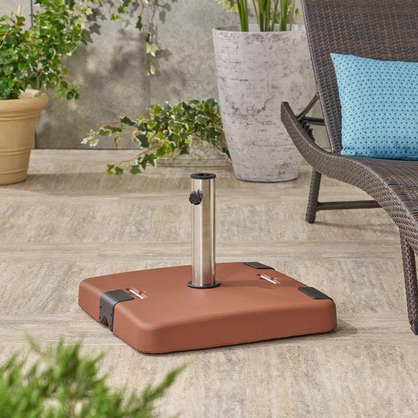 Gdf Studio Larissa Outdoor 119lb Concrete Square Umbrella Base With Stainless Steel Collar