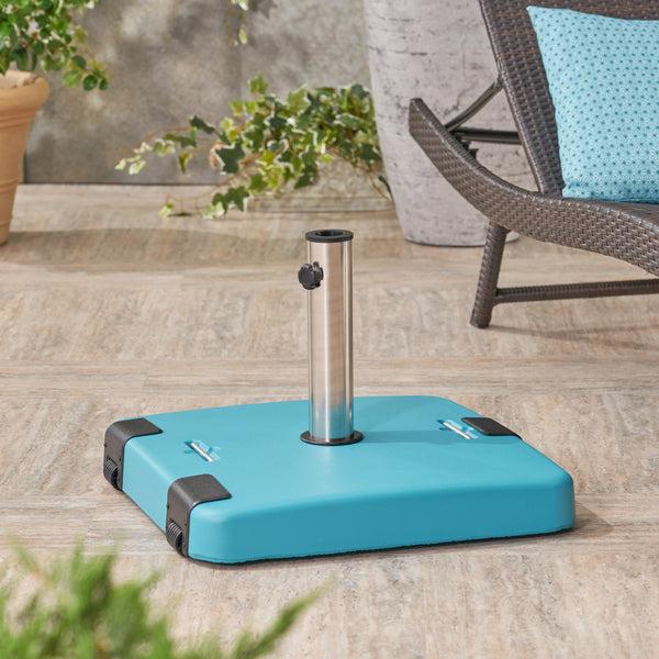 Gdf Studio Larissa Outdoor 119lb Concrete Square Umbrella Base With Stainless Steel Collar