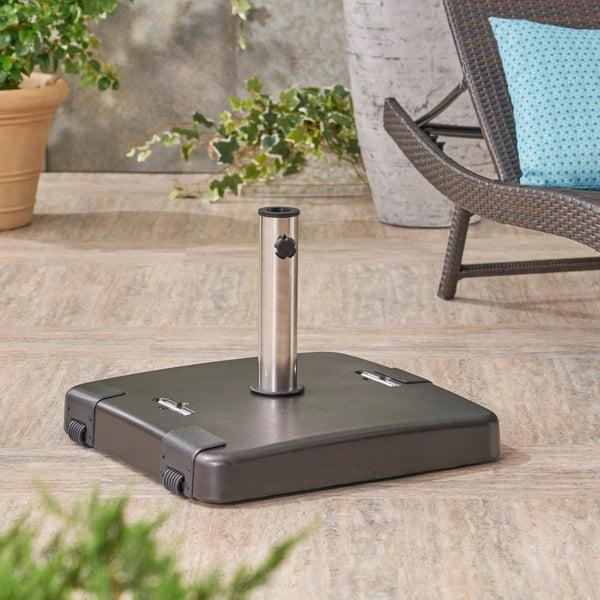 gdf studio Larissa Outdoor 119lb Concrete Square Umbrella Base with Stainless Steel Collar