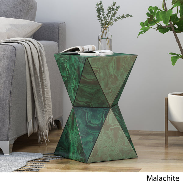 Gdf Studio Larry Tempered Glass Hourglass Side Table Malachite Finish