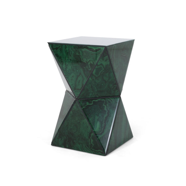 gdf studio Larry Tempered Glass Hourglass Side Table Malachite Finish
