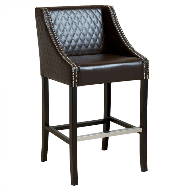 gdf studio Larue Contemporary Quilted Brown Bonded Leather Barstool with Nailhead Trim