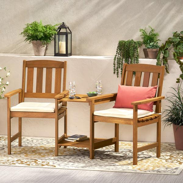 Gdf Studio Las Brisas Outdoor Wood Adjoining 2-Seater Chairs With Cushions