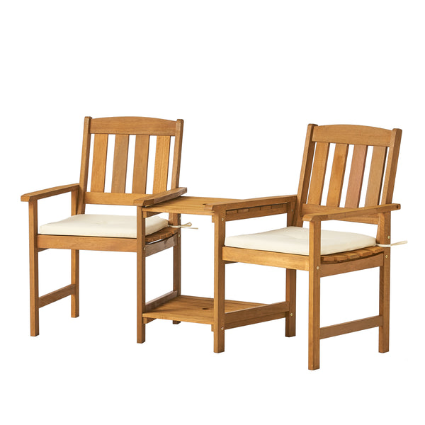 gdf studio Las Brisas Outdoor Wood Adjoining 2-Seater Chairs with Cushions