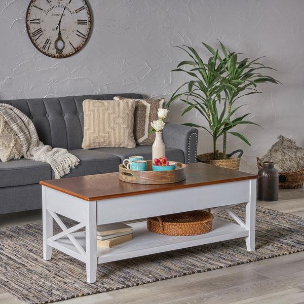 Gdf Studio Laurel Luke Farmhouse Faux Wood Lift Top Coffee Table