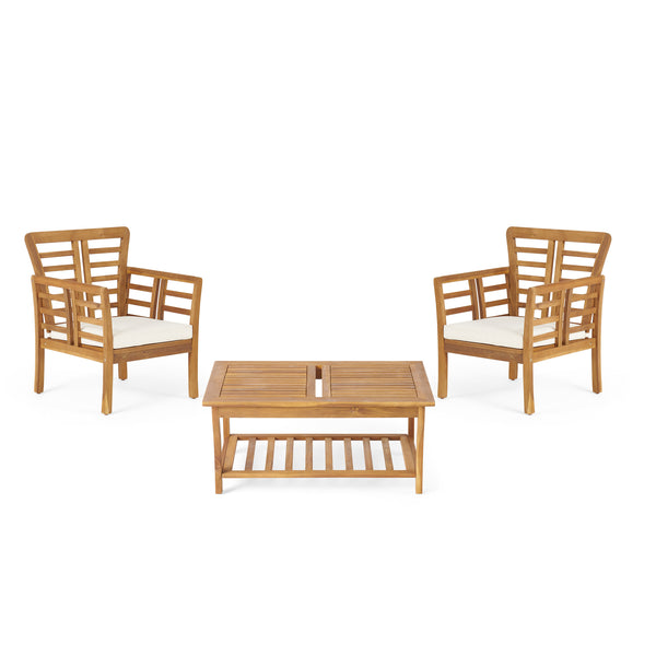 gdf studio Laurier Outdoor Acacia Wood Club Chair and Coffee Table Set with Cushions