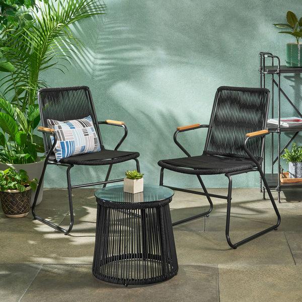 Gdf Studio Laycee Modern Outdoor Rope Weave Chat Set With Side Table