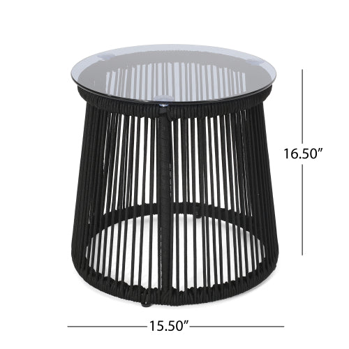 Gdf Studio Laycee Modern Outdoor Rope Weave Chat Set With Side Table