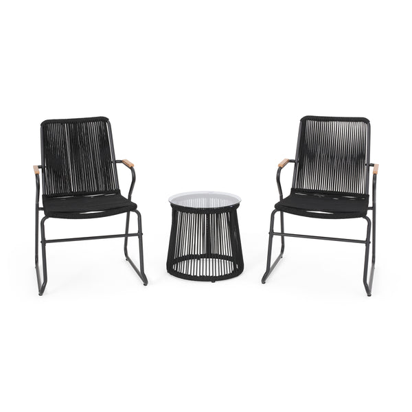gdf studio Laycee Modern Outdoor Rope Weave Chat Set with Side Table