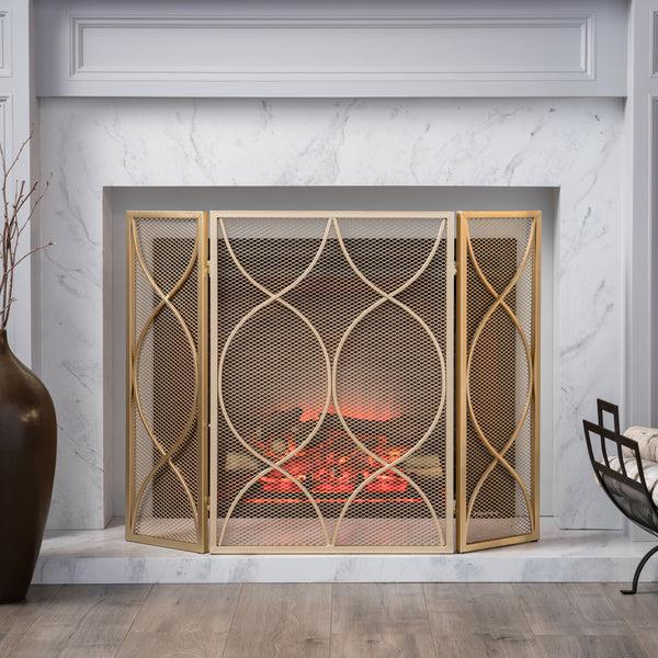 Gdf Studio Laylah Modern Three Panel Iron Firescreen
