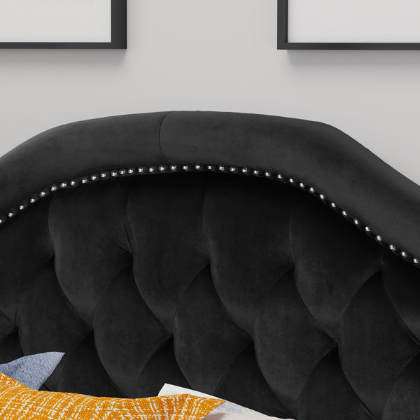 Gdf Studio Lazarus New Velvet Studded Seam Tufted Queen/Full Headboard