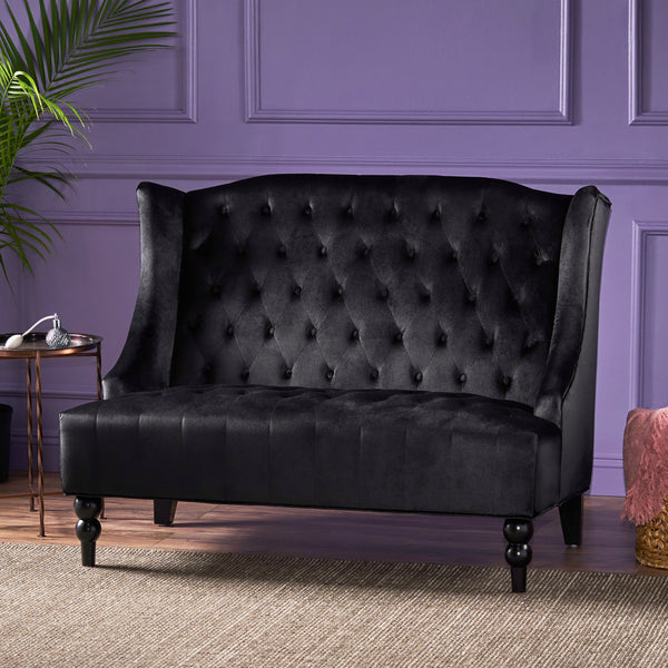 Gdf Studio Leah French Style Tufted High Winged Back New Velvet Loveseat
