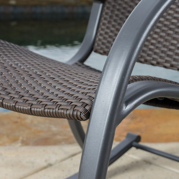 Gdf Studio Leann Outdoor 3pc Dark Brown Wicker Rocking Chair Chat Set (Hourglass Table)