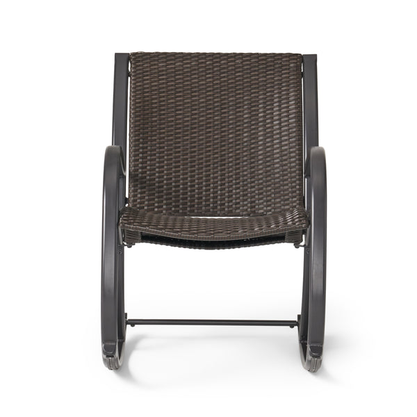 Gdf Studio Leann Outdoor 3pc Dark Brown Wicker Rocking Chair Chat Set