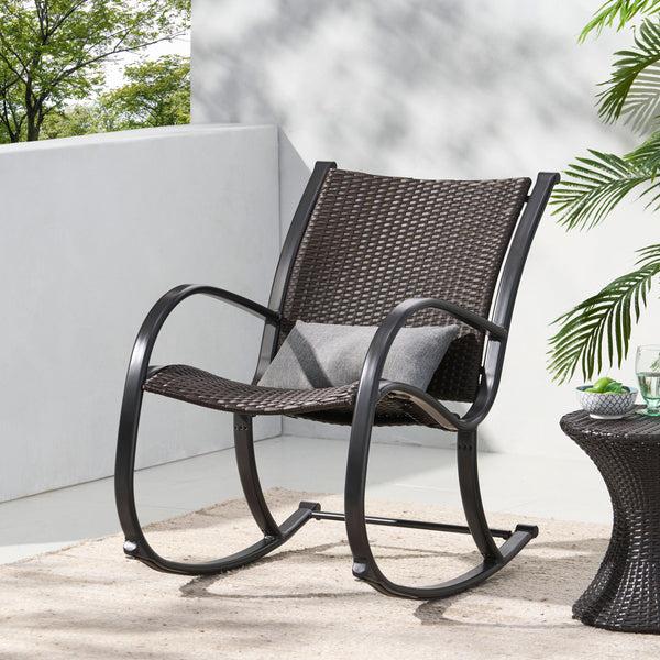 Gdf Studio Leann Outdoor Dark Brown Wicker Rocking Chair