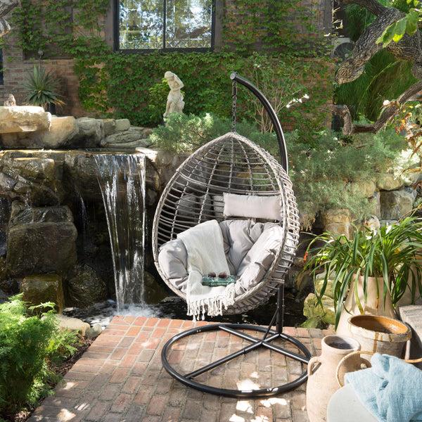Gdf Studio Leasa Outdoor Wicker Hanging Teardrop / Egg Chair
