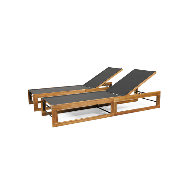 Gdf Studio Leavitt Outdoor Mesh And Wood Adjustable Chaise Lounges Set Of 2