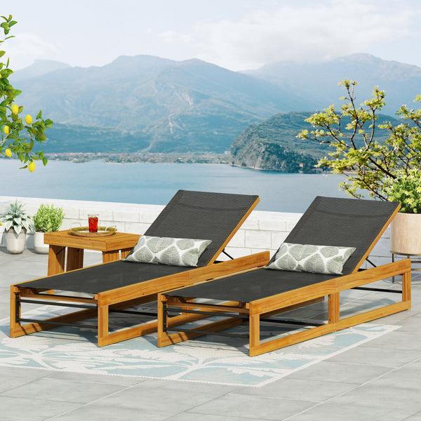 Gdf Studio Leavitt Outdoor Mesh And Wood Adjustable Chaise Lounges Set Of 2