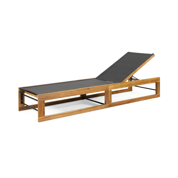 Gdf Studio Leavitt Outdoor Mesh And Wood Adjustable Chaise Lounge Black And Teak