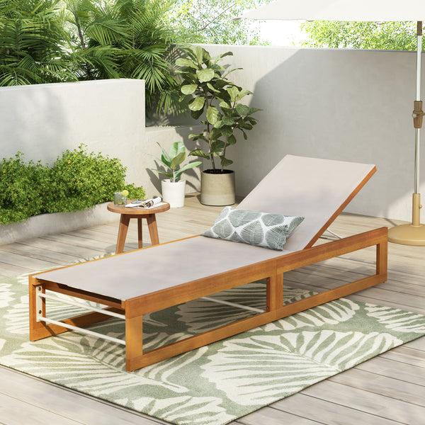 gdf studio Leavitt Outdoor Mesh and Wood Adjustable Chaise Lounge Black and Teak