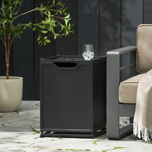 Gdf Studio Lecanto Outdoor Metal Tank Holder Side Table Matte Black
