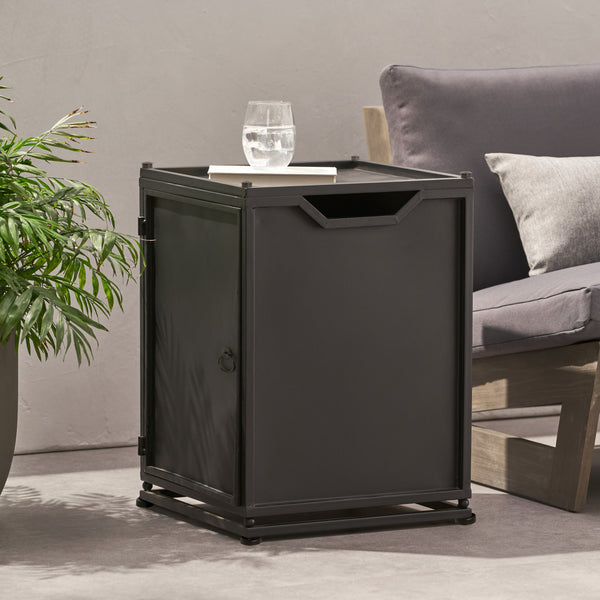 Gdf Studio Lecanto Outdoor Metal Tank Holder Side Table Matte Black