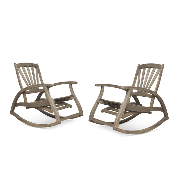 gdf studio Lee Outdoor Rustic Acacia Wood Recliner Rocking Chairs (Set of 2)