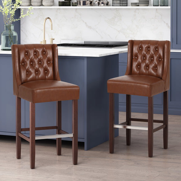 gdf studio Leeandre Contemporary Wingback Faux Leather Barstools (Set of 2)