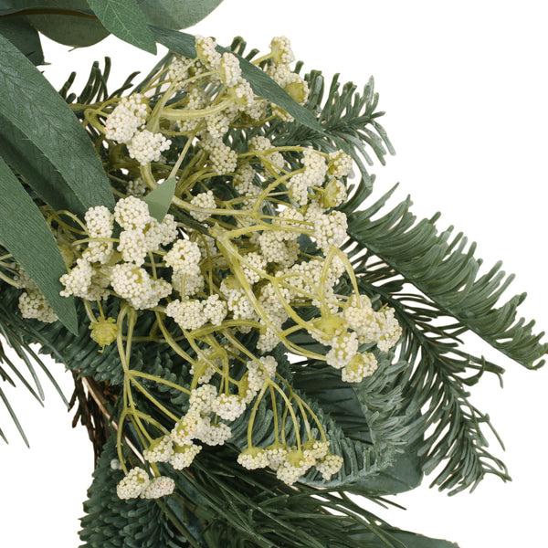 Gdf Studio Leigh 30" Eucalyptus And Pine Artificial Silk Wreath With Baby's Breath Green And White