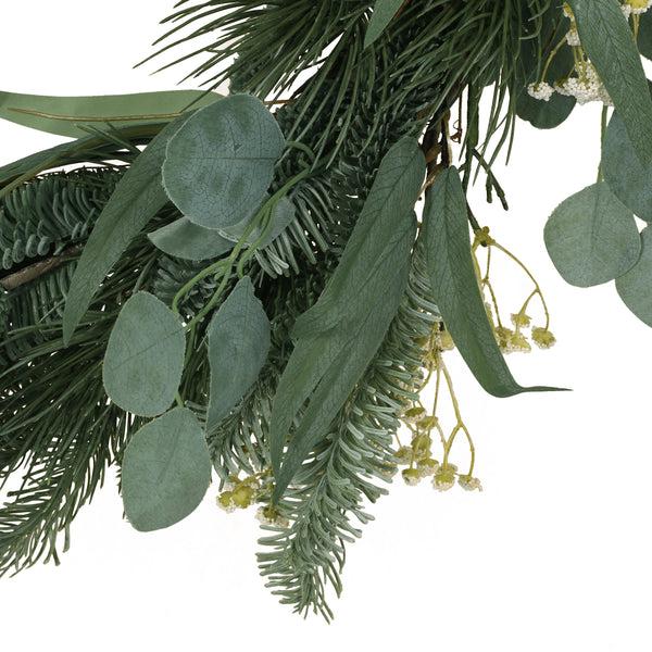 Gdf Studio Leigh 30" Eucalyptus And Pine Artificial Silk Wreath With Baby's Breath Green And White