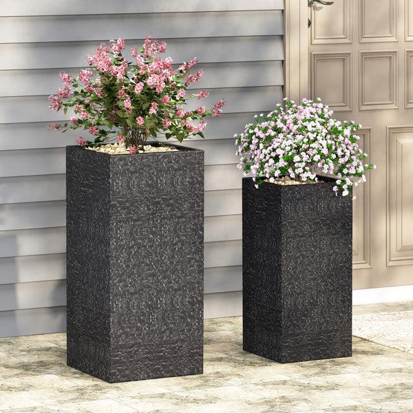 Gdf Studio Leiman Outdoor Large And Medium Cast Stone Planters Set Of 2 Gray