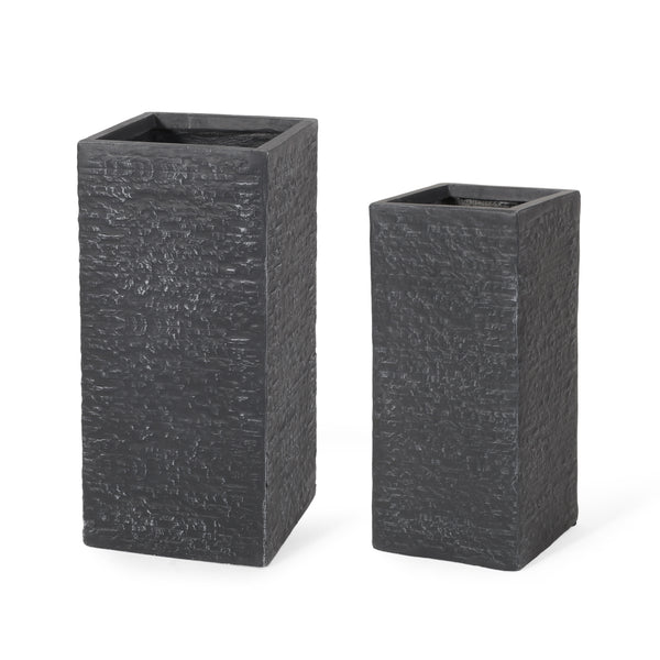 gdf studio Leiman Outdoor Large and Medium Cast Stone Planters Set of 2 Gray