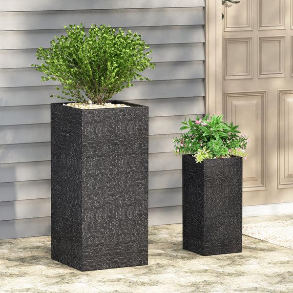 Gdf Studio Leiman Outdoor Large And Small Cast Stone Planters Set Of 2 Gray