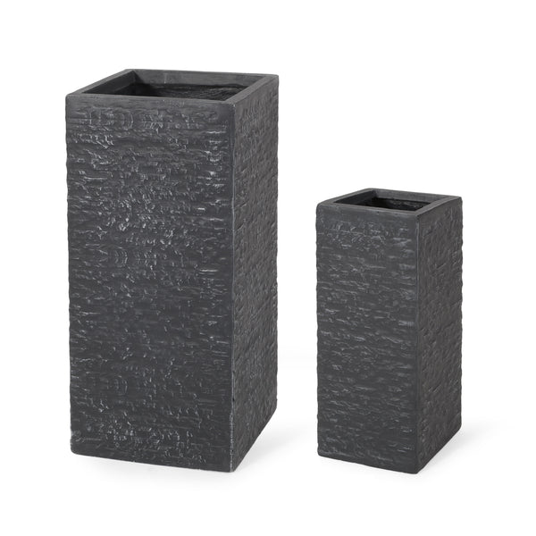 gdf studio Leiman Outdoor Large and Small Cast Stone Planters Set of 2 Gray