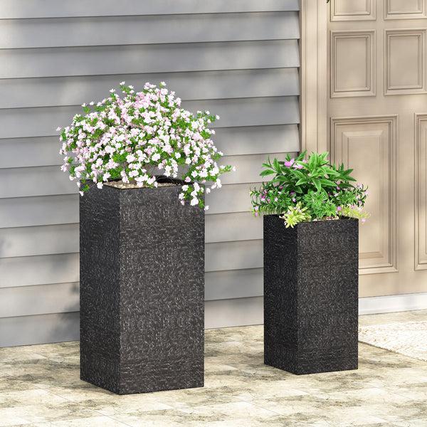 Gdf Studio Leiman Outdoor Medium And Small Cast Stone Planters Set Of 2 Gray