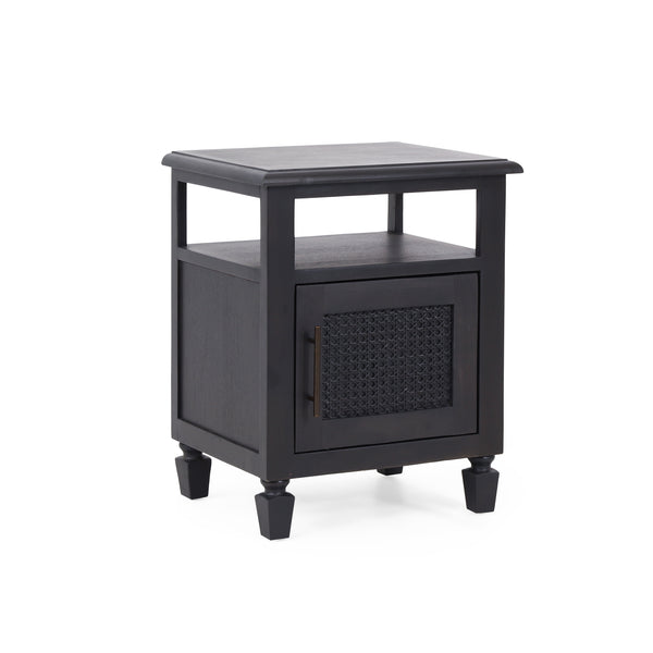 gdf studio Lempster Rustic Acacia Wood and Cane Nightstand Dark Gray